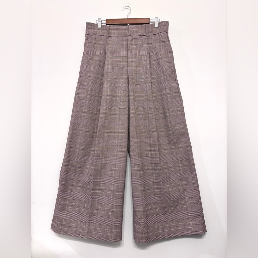 Banana Republic Ultra Wide Leg Plaid Brown Houndstooth Pants Career Size 12 NWOT